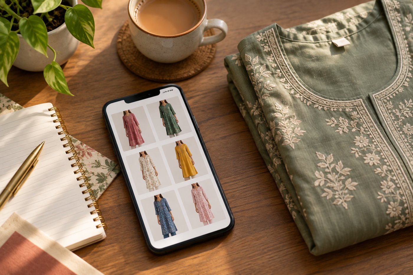 A clothing catalogue being shared on a phone