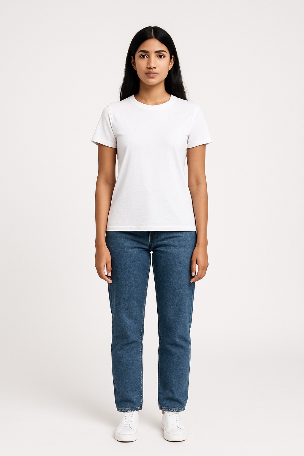 Indian female AI model in casual western wear for dresses and t-shirts