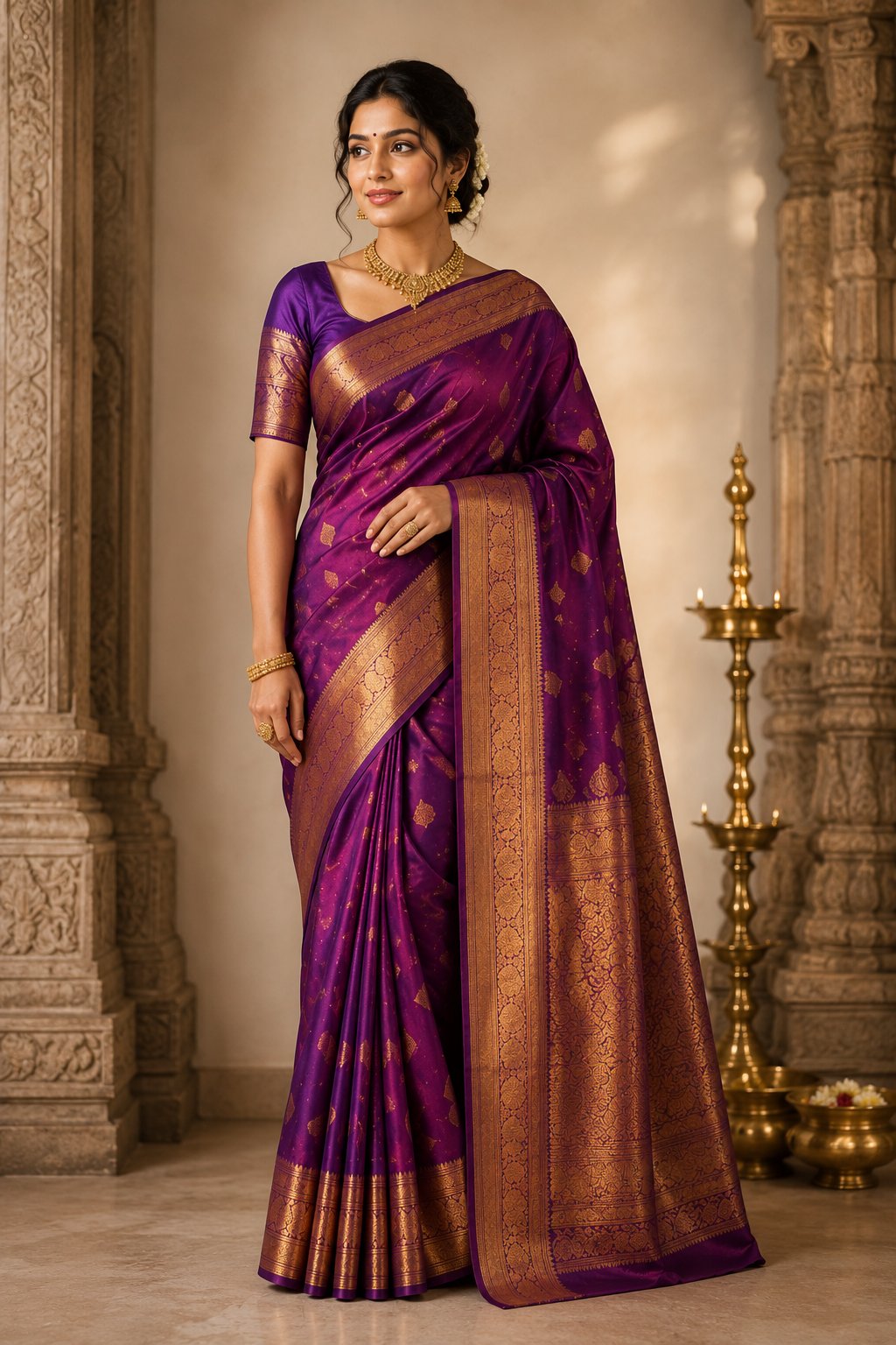 On-model photo of a silk saree generated by CatalogX