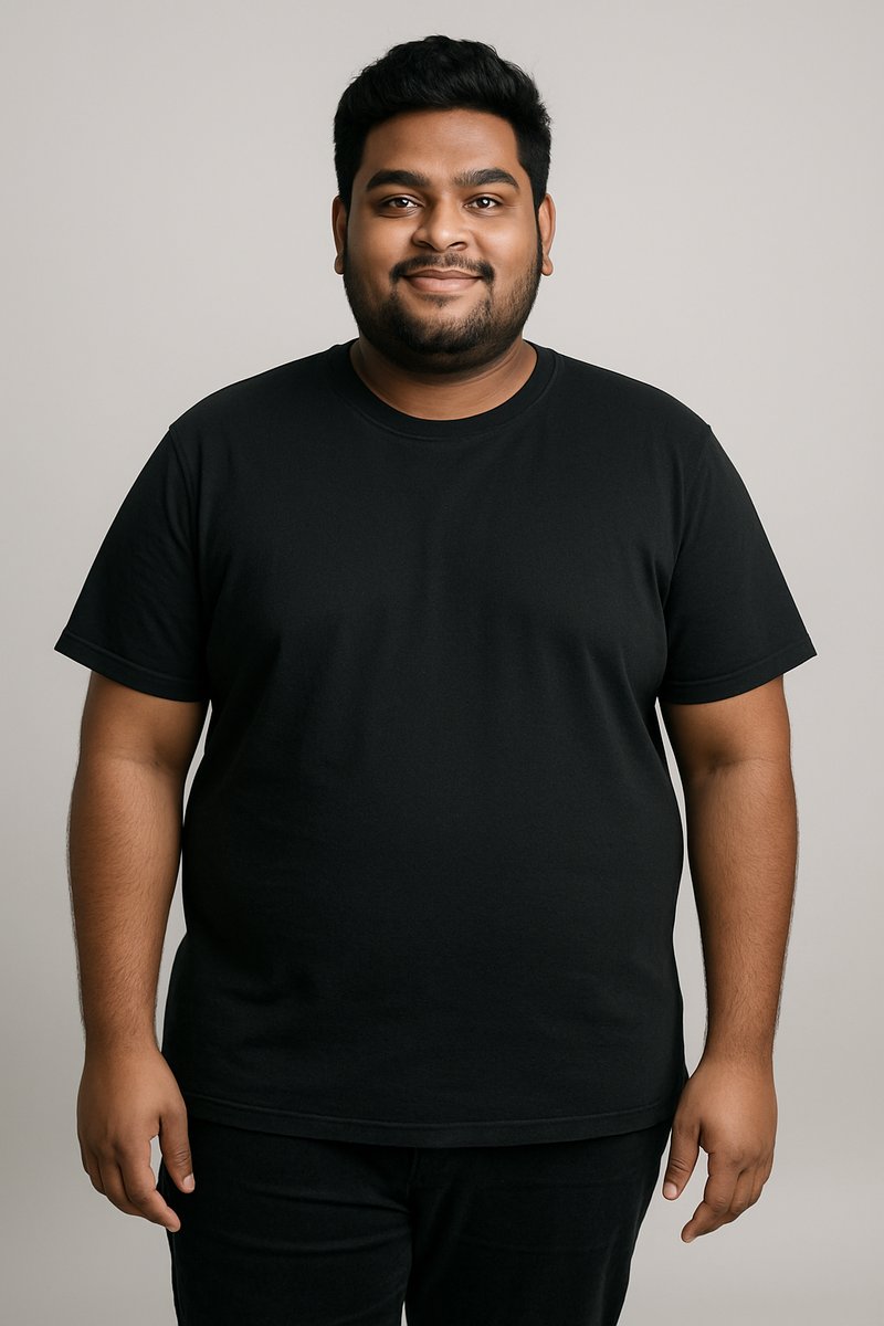 Plus size Indian male AI model for t-shirt and casual wear listings