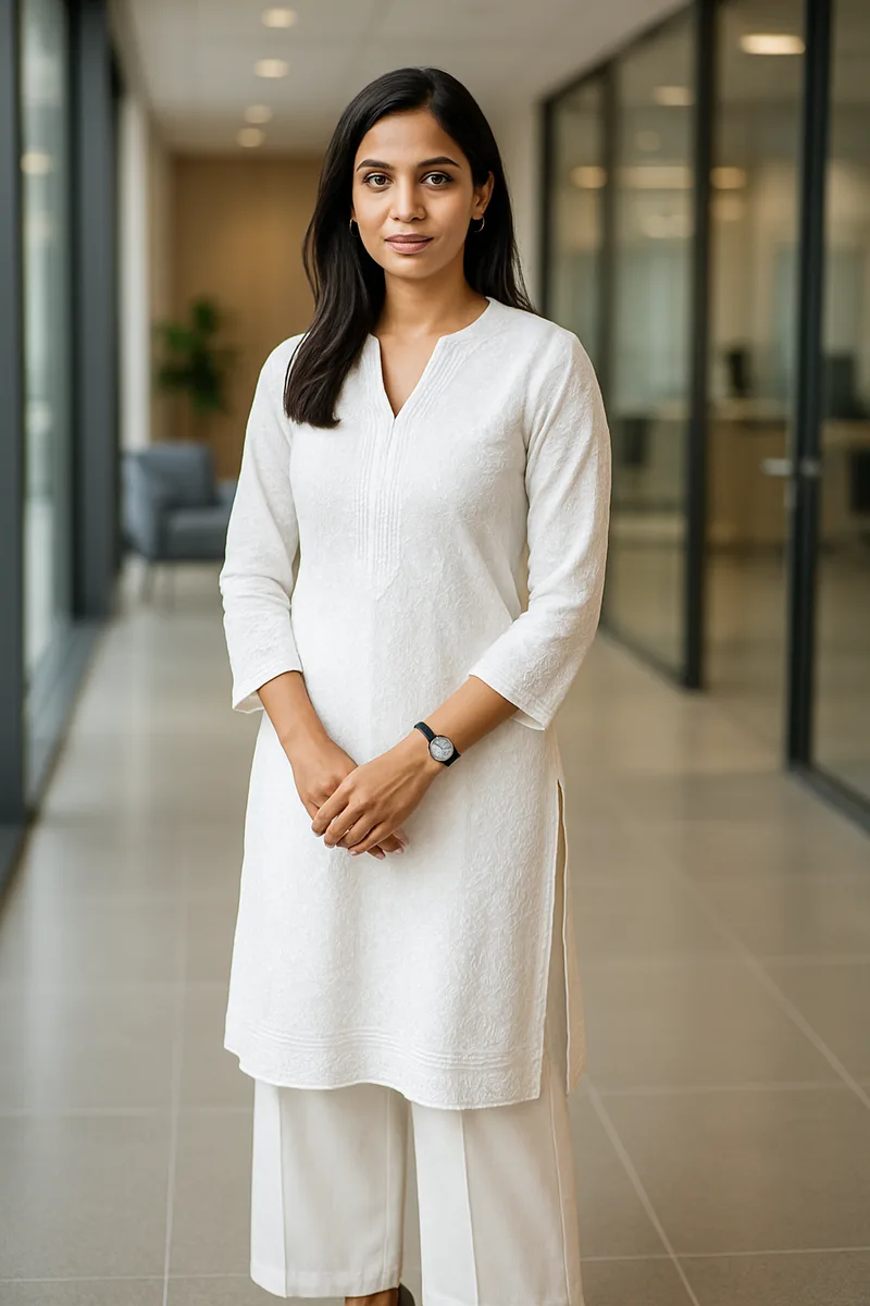 AI-generated kurti model photoshoot in a garden lifestyle setting for e-commerce