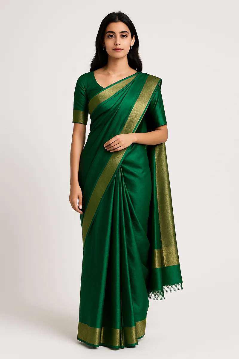 CatalogX AI virtual try-on result — Indian model wearing the saree with natural drape