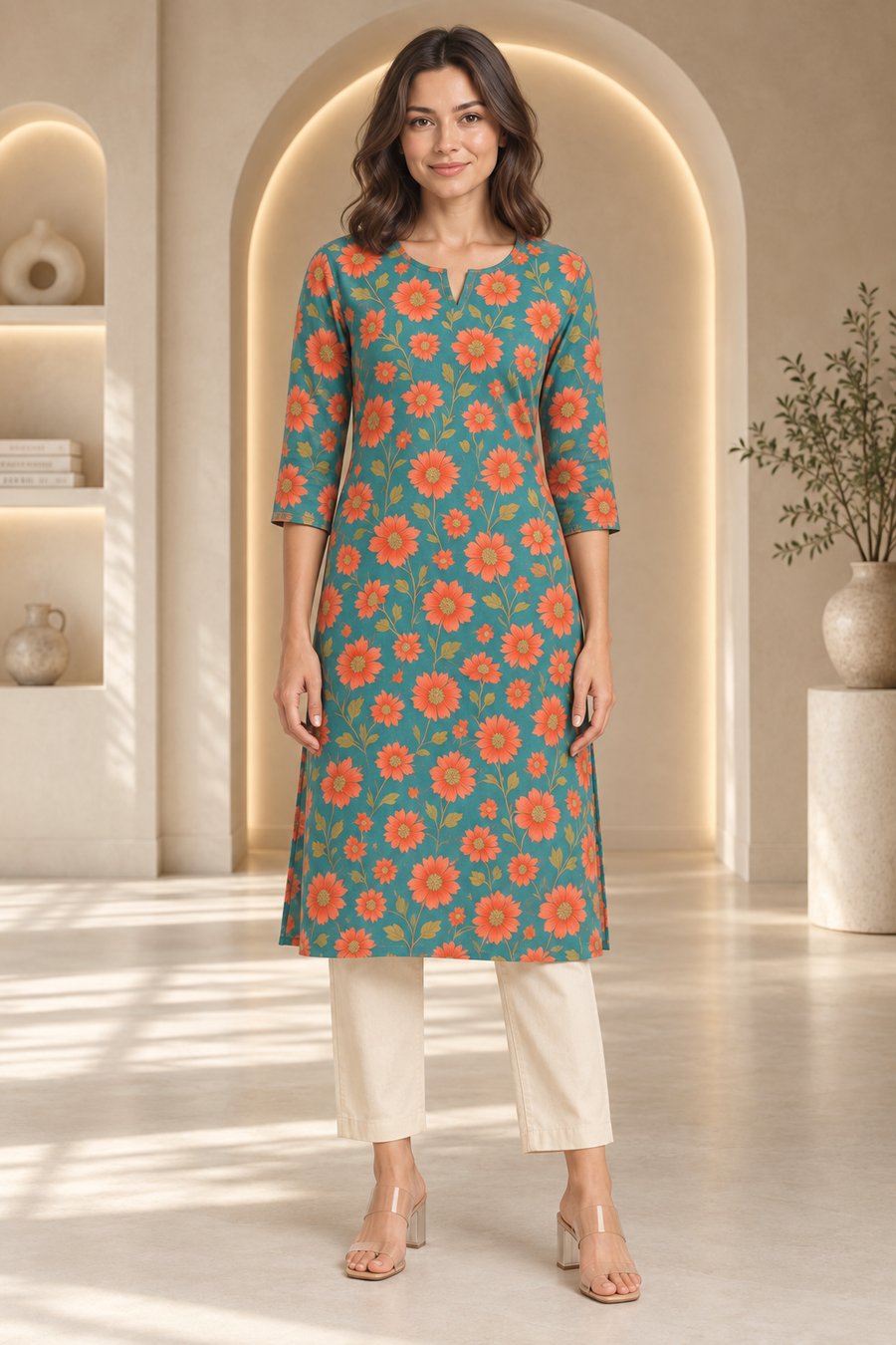 On-model photo of a kurta set generated from a flat garment